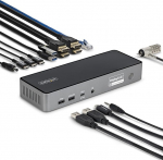 StarTech USB-C dokkimisjaam kolmele monitorile, 140 W s&uuml;learvuti laadimisjaam MacBook Pro ja Windows, 4K 60Hz HDMI v&otilde;i DisplayPort