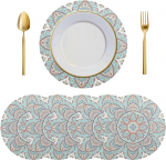 Tischsets, runde , 6er-Set, sch&ouml;ne indische ethnische Mandala-Esstisch-Tischsets, K&uuml;chen-Tischset, hitzebest&auml;ndige for Zuhause, Urlaub, Party(White)