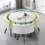 Moodne 5-osaline s&ouml;&ouml;gilauakomplekt Faux Marble Top koos 4 PU nahast tooliga Ruumis&auml;&auml;stlik disain v&auml;ikestesse k&ouml;&ouml;kidesse ja s&ouml;&ouml;gitubadesse Ideaalne kohviku kohtumiste jaoks 90 x 90 x 75 cm