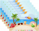 Stoff-Tischsets, waschbare Tischsets f&uuml;r Esstisch, 6er-Set,Sommer Strand Ozean Kokosnuss Baum Hawaii