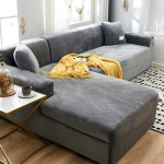 Stretch Diivan Slipcover elutuppa, pestav j&auml;tkusuutlik Sectional Diivan Covers, m&ouml;&ouml;bli katted, Velvet L-for Diivan Cover, helehall, L-kuju, 3 + 3 istekohta