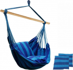 Hanging Chair with 2 Cushions and Wooden Pole Hanging Seat Hammock up to 120 kg Garden Furniture Seat Patio Room (130 x 100 cm)