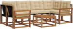 7-teiliges Gartenm&ouml;bel Set, Outdoor Lounge Sofa aus Akazienholz und Textilene, Gartensofa Garnitur mit Tisch f&uuml;r Terrasse, Garten und Hinterhof, Natur und Beige