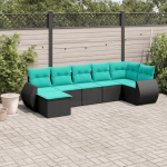 7-teiliges Outdoor Sitzgruppe mit Polster Set aus PE Rattan, schwarzes Sofa-Garnitur f&uuml;r Terrasse als Gartenm&ouml;bel Set Polyrattan