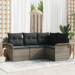 Rantry 4-teiliges Garten-Sofa-Set mit Kissen Grau Poly-Rattan, 2-Sitzer Garten-Sofa mit Stauraum und Kissen Grau Poly-Rattan Gartenlounge Model3354008