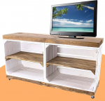 Teleripink valge ratastel pruun &uuml;lemine plaat ja riiulid puidust 4 kambrit 100 x 30 x 50 cm kaasaegne TV kapp k&uuml;ljepaneeliga