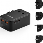 TESSAN Travel Adapter Worldwide PD 25 W, Travel Adapter Worldwide koos 2 USB C ja 2 USB A, Travel Plug Adapter Worldwide, International Socket Adapter for England, USA, Japan, Thailand, Black