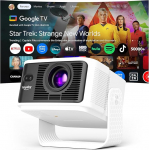 Beamer [Google TV 50000+ Apps & 4K 8K Support 1080p Native Aufl&ouml;sung & Automatische Bildschirmkorrektur] 700 ANSI HDR10+, KI-Sprachassistent, Duale 10W 3D Lautsprecher, Tragbarer Projektor, Wei&szlig;