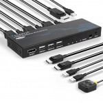 TCNEWCL DisplayPort KVM Switch 4 Port, 4K @ 60Hz DP ja USB KVM Switch 4 arvutile, mis jagavad 1 monitori klaviatuuri hiirega, USB 2.0 Displayport Switch s&uuml;learvutile, arvutile, Xbox HDTV-le koos 4 DP ja USB kaabliga