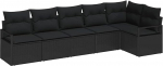 Rantry 6-teiliges Garten Sofa Set mit Kissen Schwarz Poly Rattan, 2-Sitzer Garten Sofa mit Stauraum & Kissen Schwarz Poly Rattan Gartenlounge Model3355072