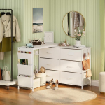 L-kujuline valge nurgapoolik 6 sahtliga ja k&uuml;ljetaskutega valge riietuslaud USB ja pistikupesaga Bianco magamistuppa, meigilauda v&otilde;i garderoobi jaoks