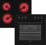 Telefunken ECH65A-B2 Built-in Cooker Set, Electric Hob Combination, Oven with Grill and Convection, Frameless Glass Ceramic Hob with 4 Zones, 65 Litres, 60 cm, Stainless Steel