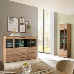 Lomadox Living Room Set 2 Pieces Consisting of Display Cabinet and Highboard in Oak with LED Lighting
