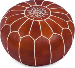 Marrakesh Gallery Round Pouf Cover Genuine Leather Handmade Moroccan Footstool Unfilled Footrest Boho Decor Bohemian Living Room Bedroom Nursery