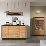 Living Room Furniture Set 3-Piece Chest of Drawers Sideboard Wall Shelf Display Cabinet with Lighting Modern Oak with Black