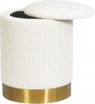 Joveco Boucle Round Ottoman with Removable Lid Small Padded Footrest Stool for Living Room Bedroom Dorm White with Metal Ring