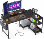 ODK m&auml;ngulaud L-kujuline, 120 x 80 cm L-kujuline laud koos riiuliga Reversibe, nurgalaud USB-laadimispordi ja pistikupesaga, nurgalaud koos monitori stendiga kontorisse, kodukontorisse, must