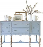 Konsolentisch, Geschnitzter Blauer Vintage-Lagerschrank - Foyer-Wohnzimmer-Weink&uuml;hler, multifunktsionaalne Lagerschrank Flurtisch