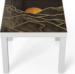 DEQORI klaasist laud | Valge v&auml;ike 55 x 55 cm | Kuldsed jooned m&auml;ed motiiviga | Ebatavaline klaasist k&uuml;ljelaud | K&otilde;rgl&auml;ikega kohvilaud elutuppa | Moodne disainiga diivanilaud