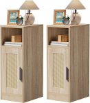 IBUYKE Rattan Nachttisch 2er Set, Schmal Beistelltisch mit Schublade,Kleiner Nachtschrank Platzsparend, f&uuml;r Schlafzimmer, Wohnzimmer,Arbeitszimmer, Nat&uuml;rliche WNS012N-2