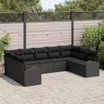 Rantry 9-teiliges Garten-Sofa-Set mit Kissen Schwarz Poly-Rattan Gartenlounge Model3346203