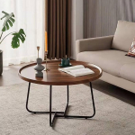 Runder Couchtisch f&uuml;r Wohnzimmer - Moderner Nisttisch mit Metallrahmenbeinen und Holzplatte - Stapelbarer Sofa-Beistelltisch f&uuml;r Zuhause und B&uuml;ro Dekor
