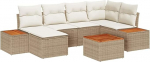 7-teiliges Garten-Sofa-Set mit Kissen Beige Poly Rattan Akazie Gartenlounge Model3348127