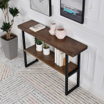 2-tasandiline konsoollaud t&ouml;&ouml;stusliku v&auml;limusega metallraamiga, kitsas riiul, koridoririiul koos hoiuruumiga esikusse, fuajeesse v&otilde;i diivani taha (pruun, 100 x 30 x 85 cm / 39 x 12 x 33 cm)