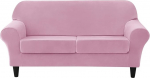 Loveseat 3 Piece Diivan Cover Set, 2-kohaline diivan Slipcover koos 2 eraldi istmepadja kattega, Velvet Section Protector (roosa)