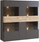 Meubletmoi 3-ukseline vitriinkapp heledast puidust ja halli v&auml;rvi - kaasaegne disain - Marbella kollektsioon