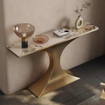 Generisch Moderner Konsolentisch aus geb&uuml;rstetem Edelstahl mit Marmorplatte - Stilvoller Beistelltisch f&uuml;r Eingangsbereich und Wohnzimmer, goldfarben, 120 cm/47,2 Zoll, ideal als Akzent im Flur