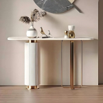 Moderner schmaler Konsolentisch f&uuml;r das Wohnzimmer - 51,2-Zoll-Sofatisch f&uuml;r den Eingangsbereich mit geometrischem Metallrahmen - stilvoller Langer Akzenttisch f&uuml;r Flur und Eingangsbereich