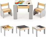 Children's Furniture Set with 2 Chairs, 3-Piece Wooden Children's Table with Reversible & Removable Table Top, Children's Painting Table with Storage Space, Children's Furniture Seating Set for