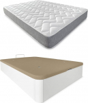 DU&Eacute;RMETE ONLINE Memory Foam Mattress + Box Spring Bed Large Capacity White 135 x 190 cm Wood Polyurethane 135 x 190 cm
