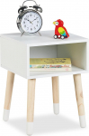 Relaxdays Children's Bedside Table, Open Compartment, HBT 40 x 30 x 30 cm, Children's Chest of Drawers, 4 Legs, Wood and MDF, White/Natural