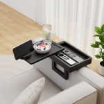Wealone Mini Black Couch Arm Armrest for Narrow Armrest with Storage Box, Rotating Table Top and Phone Stand, Adjustable Sofa Arm Table Clip for Snacks, Armrest &le;18 cm Wide
