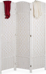 Relaxdays Folding Room Divider, 3-Piece Privacy Screen, Wood & Paper Rope, 170 x 120 cm, White