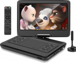 KCR 14 Inch Portable TV/Portable DVD Player Combo with HD LED Rotating Screen and DVB-T2 Digital TV Tuner/USB/HDMI/AV/Audio, Built-in Battery, Two Stereo Speakers