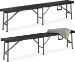 Relaxdays Beer Bench, Set of 2, Foldable Party Bench for Patio and Garden, Plastic, Camping Bench, 43 x 179 x 24.5 cm, Black