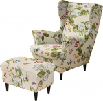 HAOYONG Stretch Wingback Chair Cover Set, Ottoman Slipcover, 2 Pieces, Wing Back Chair Slipcover and 3-Piece Rectangular Storage Stool Cover, Removable Armchair Sofa Covers for Living Room,