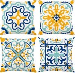 IcosaMro aiapinki veekindlad padjakatted 18 x 18 tolli dekoratiivsed geomeetrilised boho padjakatted roheline sinine kollane pakett 4-st