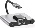 USB- ja Ethernet-adapter, Type-C ja Ethernet USB C ja 3,5 mm audio PD kiire laadimine LAN-v&otilde;rguadapteriga