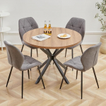 S&ouml;&ouml;gilaua ja toolide komplekt, 100 cm &uuml;mmargune s&ouml;&ouml;gilaud ja 4 moodsat linast tooli s&ouml;&ouml;gituppa, k&ouml;&ouml;ki, elutuppa (tume + tumehall)