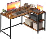 VASAGLE LWD135KD01 L-kujuline nurgapealne arvutilaua laud koos hoiuruumiga kontorilaua k&otilde;rgus reguleeritav riiul kodukontorile 110 x 80 cm Vintage Brown