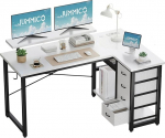 JUMMICO L-kujuline laud 4 riidest sahtliga, p&ouml;&ouml;ratav nurgalaud 2 pesa ja 2 USB-pesa, L-kujuline arvutilaud kodukontori m&auml;ngude jaoks, valge, 140 x 80 cm.