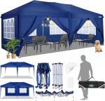 COBIZI Kokkupandav Gazebo 3 x 6 Gazebo Veekindel talvekindel Pop Up Gazebo Kokkupandav 3 x 6 telk koos 6 k&uuml;lgseintega 3 reguleeritava k&otilde;rgusega UV-kaitsega aed Gazebo Peotelk turu, v&auml;li&uuml;rituse jaoks (merev&auml;gi).