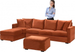 Sametist diivanikate L kuju diivanikate nurgas diivan, diivanikate L kuju Stretch koos istmepadja seljatoega, universaalne diivani viskamine pestav (oranž, diivanikate 140-185 cm)