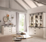 Lomadox s&ouml;&ouml;gitoa m&ouml;&ouml;blikomplekt m&auml;nnivalge antratsiidiga 2-osaline maamaja stiilis k&uuml;ljepaneel ja buffetkapp LED-valgustusega