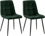 CLP Tilde Dining Room Chairs, Padded Kitchen Chairs with Quilted Cover, Upholstered Chairs with Metal Frame, Maximum Load 150 kg, Colour: Green, Material: Velvet, Set of 2