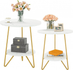 Tribesigns kunstlik marmorist k&uuml;ljelaud, 2 korrust, &uuml;mmargune k&uuml;ljelaud riiulitega, kaasaegne kuldne &ouml;&ouml;kapp, v&auml;ike kohvilaud elutuppa, magamistuppa (2PC)